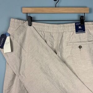 NEW Nautica Men's XL Beige Tan Linen Blend Classic Fit Wheat Flax Anchor Pants